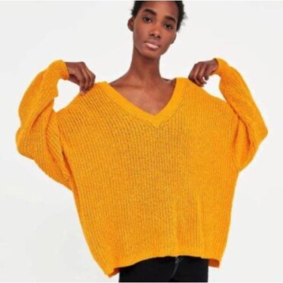Zara Mustard Yellow v-neck sweater - Picture 2 of 8